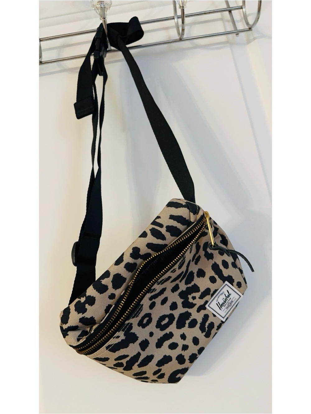 Herschel Supply Company Leopard Print Crossbody Bag in Tan and Black